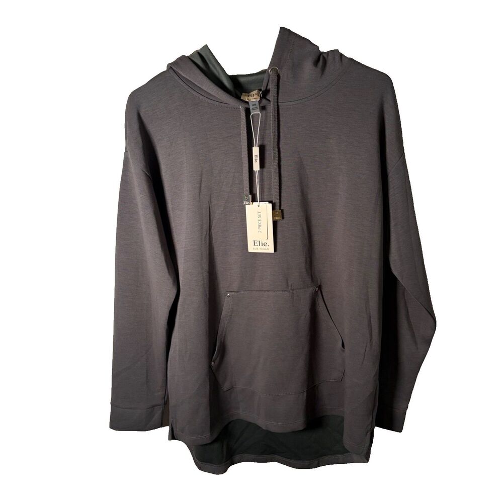 Elie Tahari Hoodie Women's Medium Pullover Sweatshirt Casual Pocket Drawstring